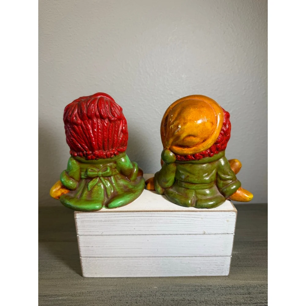 pair of vintage hand-painted ceramic figurines of Raggedy Ann & Andy
